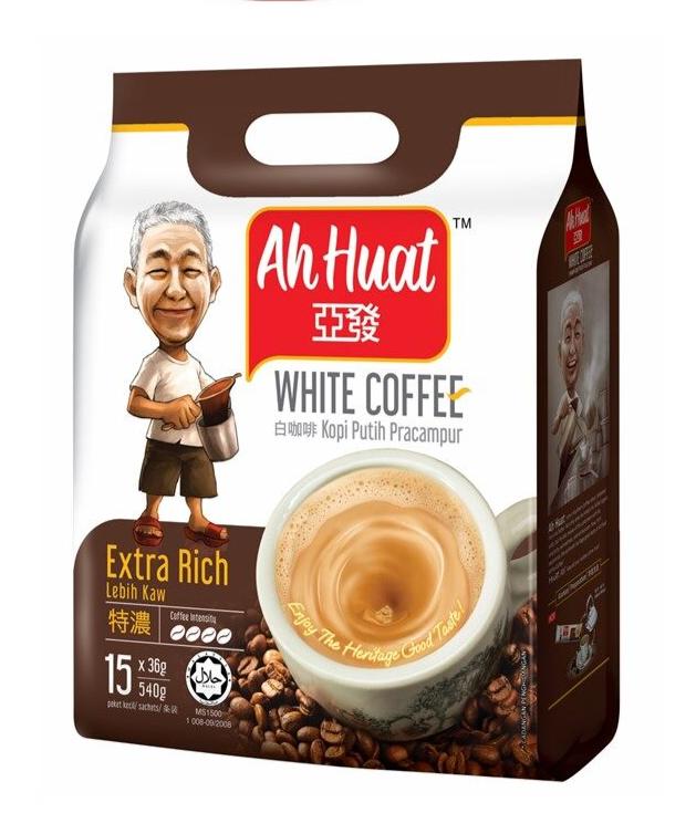 [3 Packs] Ah Huat 3 in 1 White Coffee Extra Rich (36g X 15 Sachets) 亚发特浓白咖啡