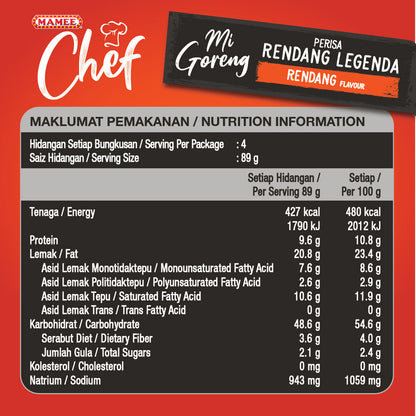 MAMEE CHEF Rendang Goreng Pack Noodle ( Packs of 4)