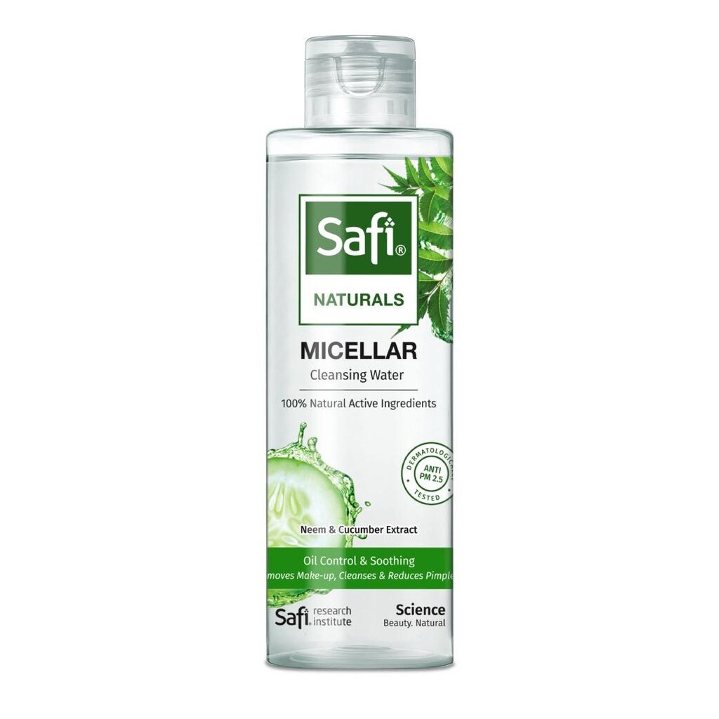 SAFI Naturals Micellar Cleansing Water Neem & Cucumber 200ml | Makeup remover | Oil Control | Soothing