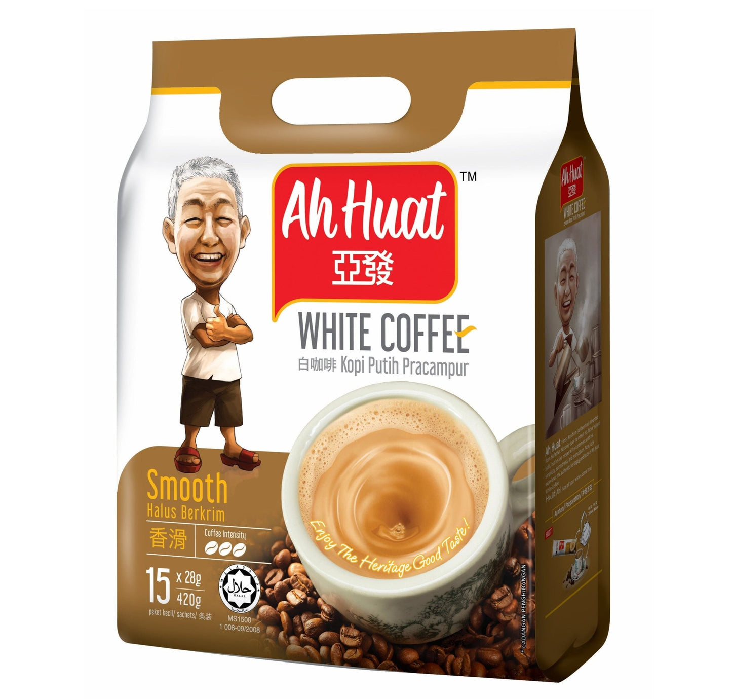 Ah Huat 3 in 1 White Coffee Smooth 28g X 15 Sachets 亚发香滑白咖啡