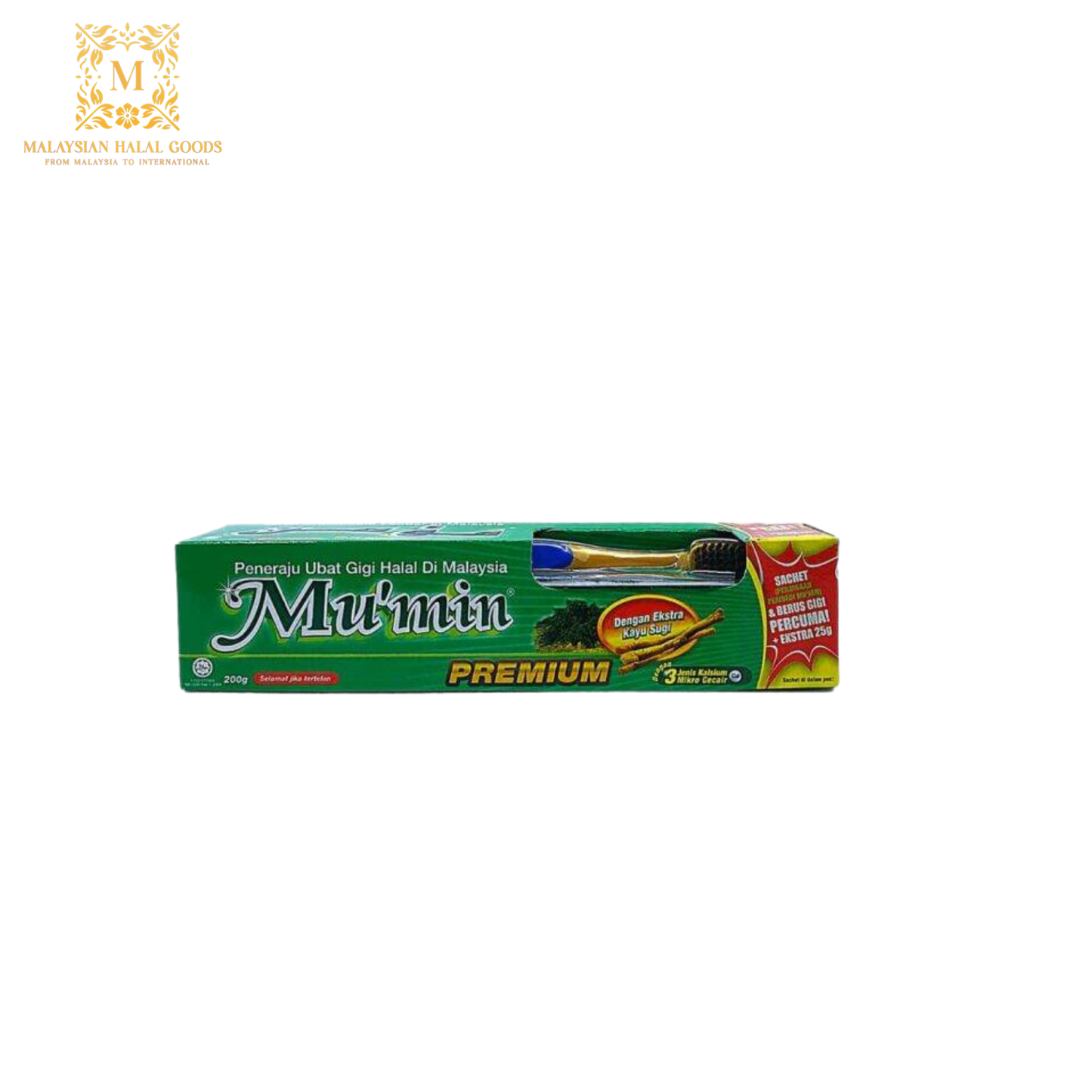 MU'MIN Toothpaste 175g + Free 25g & Toothbrush - Miswak (Kayu Sugi)