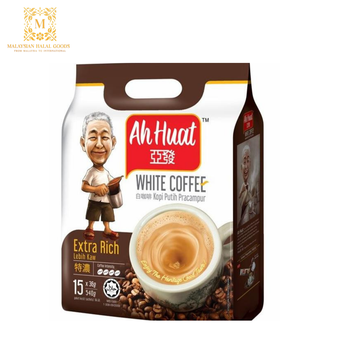 AH HUAT 3 in 1 White Coffee Extra Rich 540g (36g x 15's)