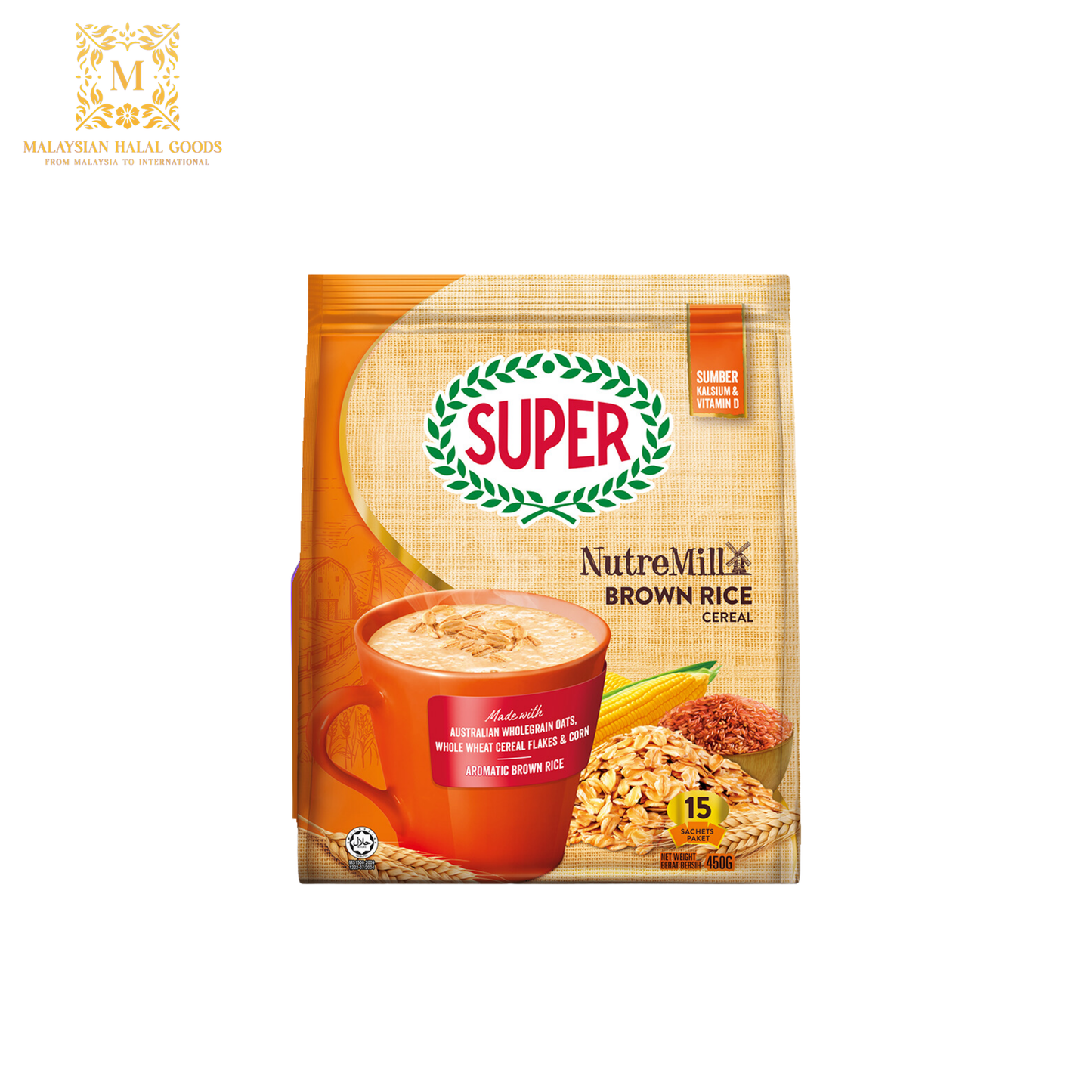 SUPER NUTREMILL Brown Rice Cereal 450g (15 Sachets)