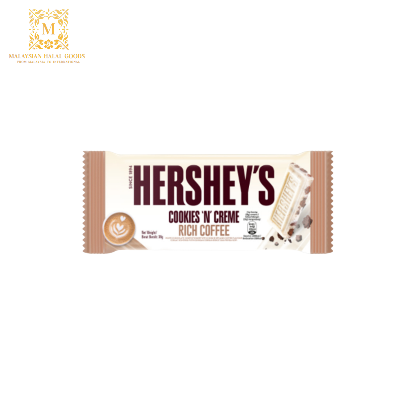 HERSHEY'S White Chocolate Cookies 'N' Creme Rich Coffee Bar 38g