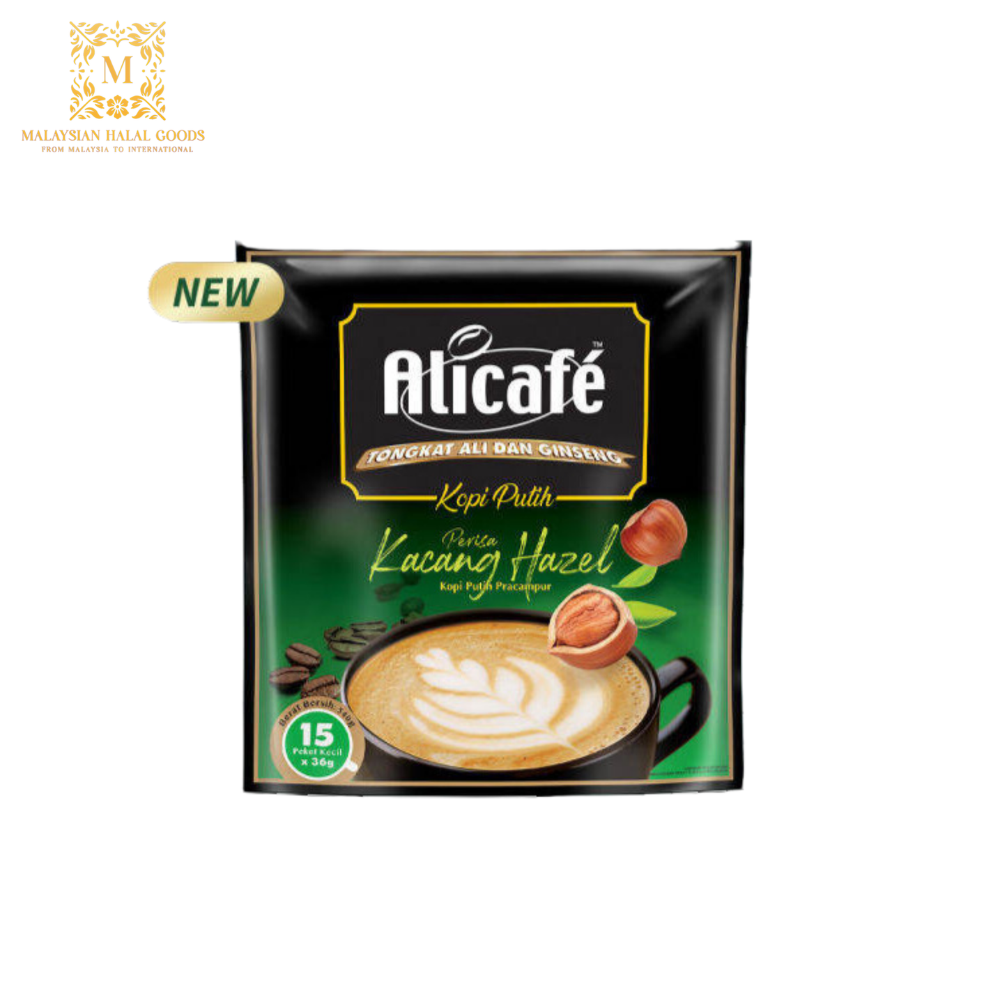 ALICAFE Tongkat Ali & Ginseng White Coffee Hazelnut (36g x 15 Sachets)