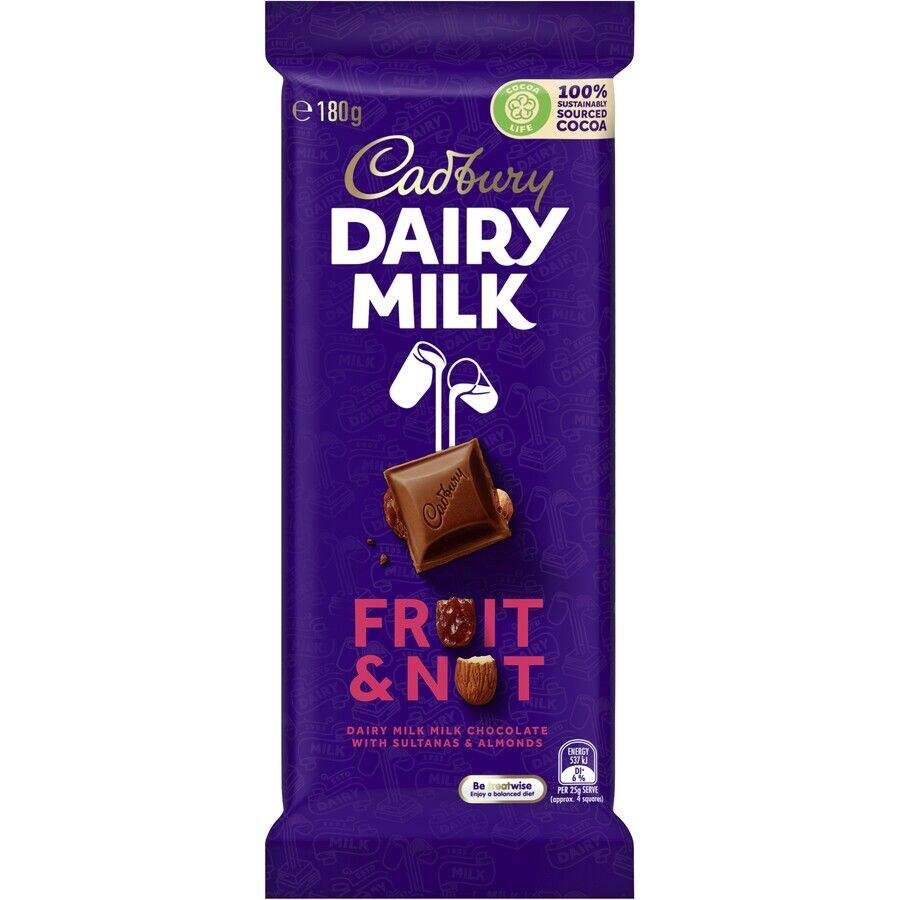 CADBURY Dairy Milk Chocolate Fruit & Nut 180g