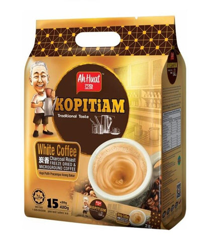 [6 Packs] Ah Huat Kopitiam Kopi Charcoal Roast 3 in 1 White Coffee 30gx15s Sachets 亚发炭烧