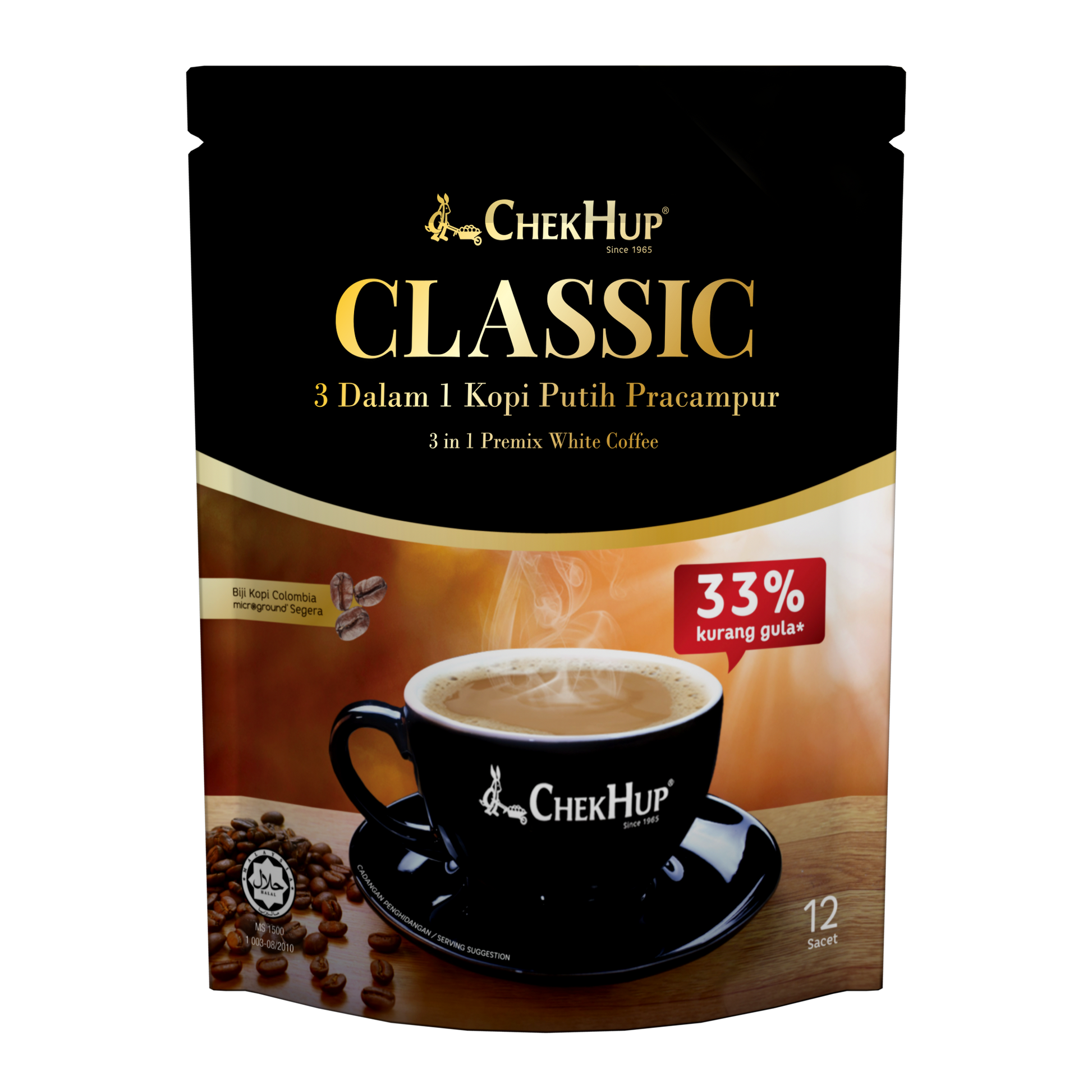 Chek Hup 3in1 Classic Colombian White Coffee (33% Less Sugar) 37g x 12s