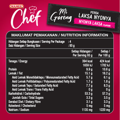 Mamee Chef Nyonya Laksa Goreng 4 X 93g