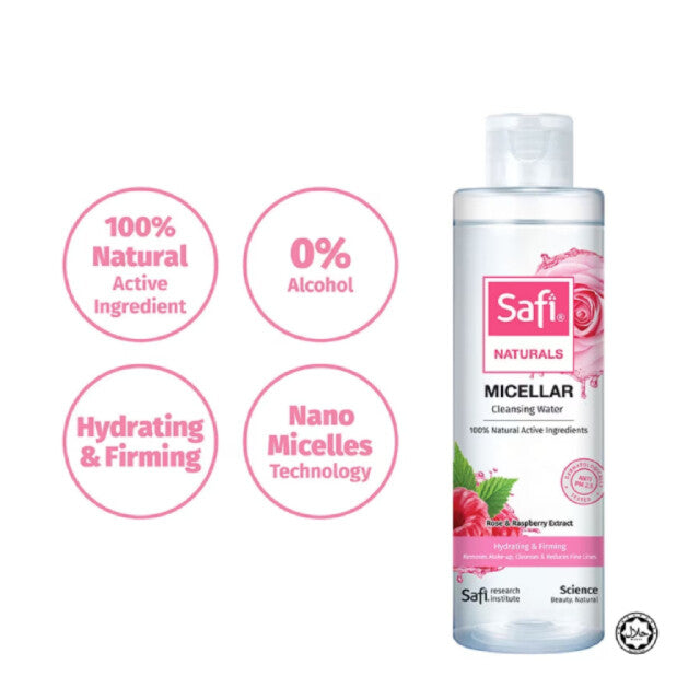 SAFI Naturals Micellar Cleansing Water Rose & Raspberry 200ml | Makeup remover | Hydrating | Firming