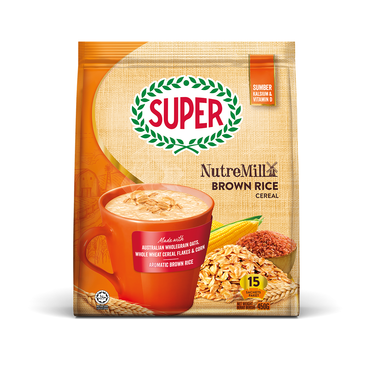 SUPER NUTREMILL Brown Rice Cereal 450g (15 Sachets)